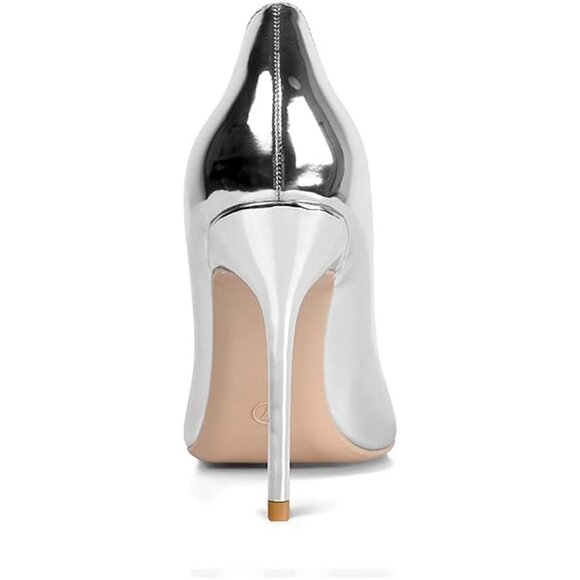 Women's Silver Pointed Toe Slip on Party Wedding Pumps Basic Shoes High Heels - Picture 5 of 8